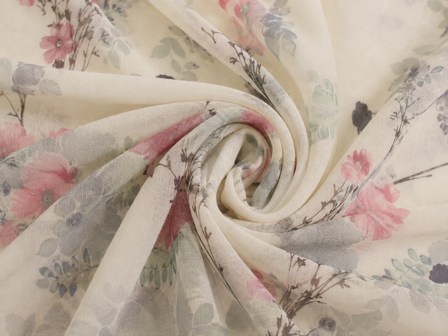 Botanical floral chiffon fabric close-up texture