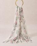Botanical floral chiffon hijab in cream draped elegantly