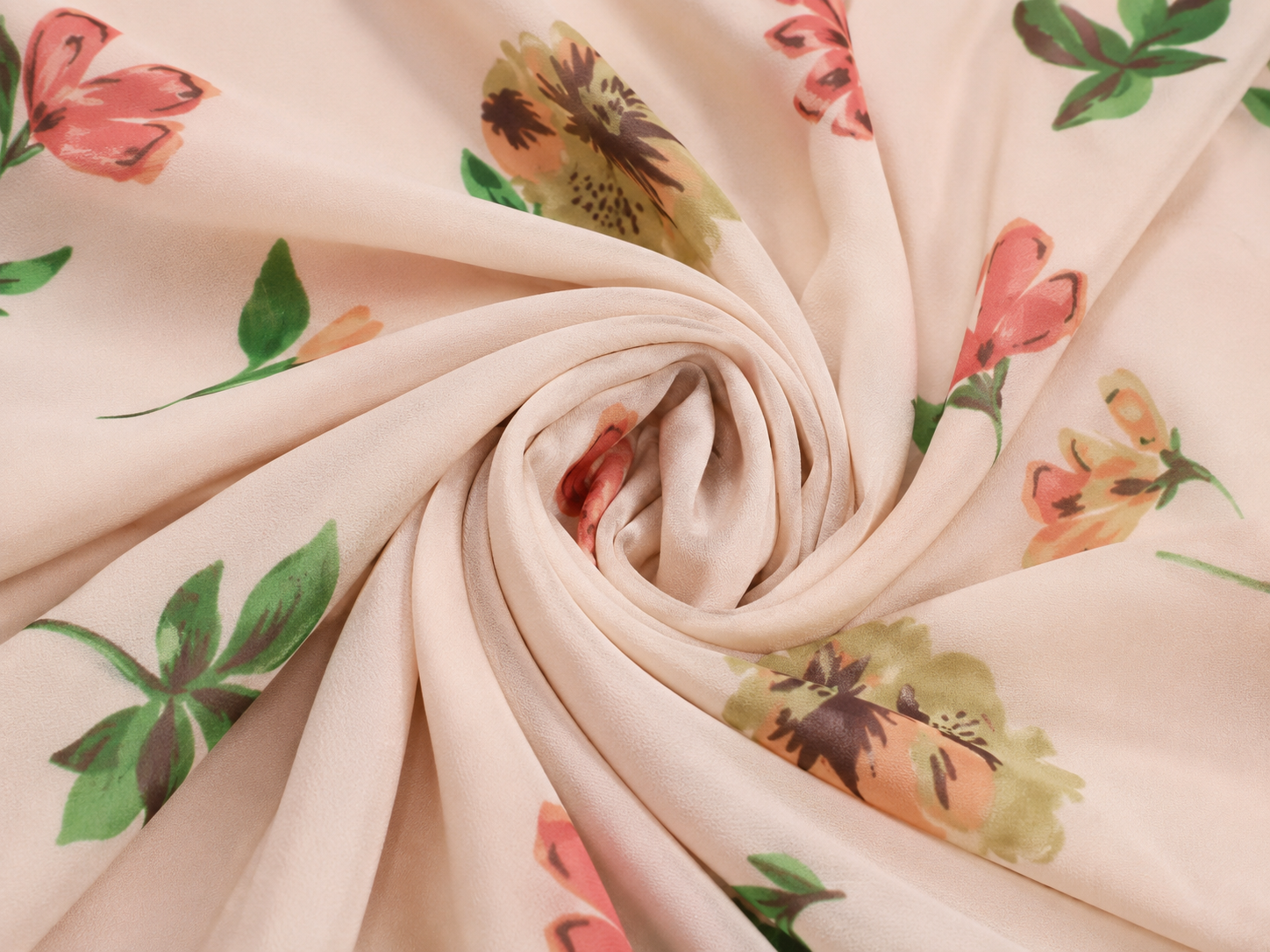 Peach floral chiffon fabric close-up texture