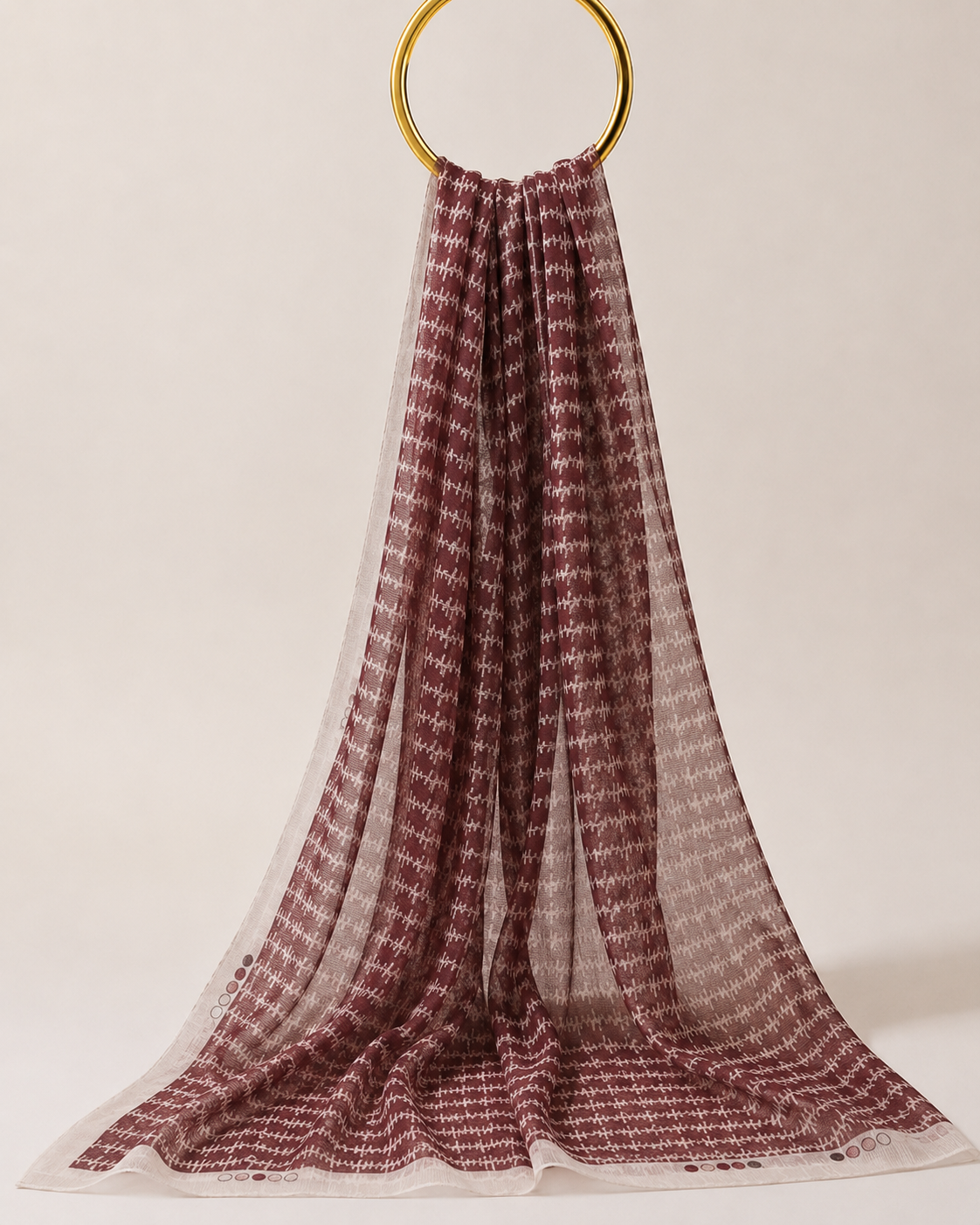 Textured burgundy chiffon hijab draped elegantly