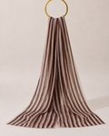 Striped chiffon hijab in brown and beige draped elegantly